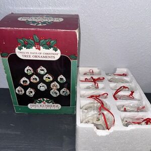 VINTAGE BRECKENRIDGE 12 DAYS OF CHRISTMAS ORNAMENT SET 12 PIECE W/BOX‎ EUC